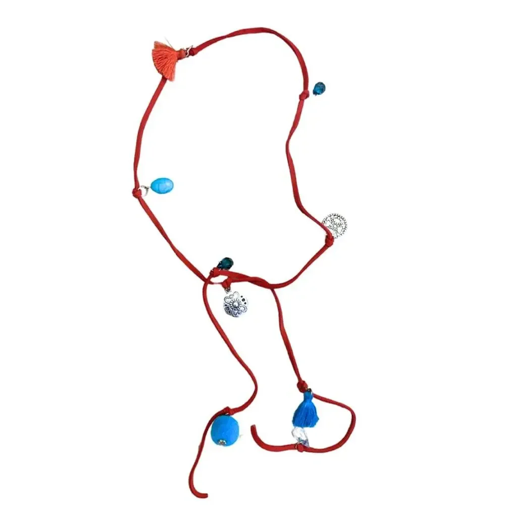 2/$30 Adjustable Leather Wrap Bracelet Necklace Red Blue Tassels Charms Boho